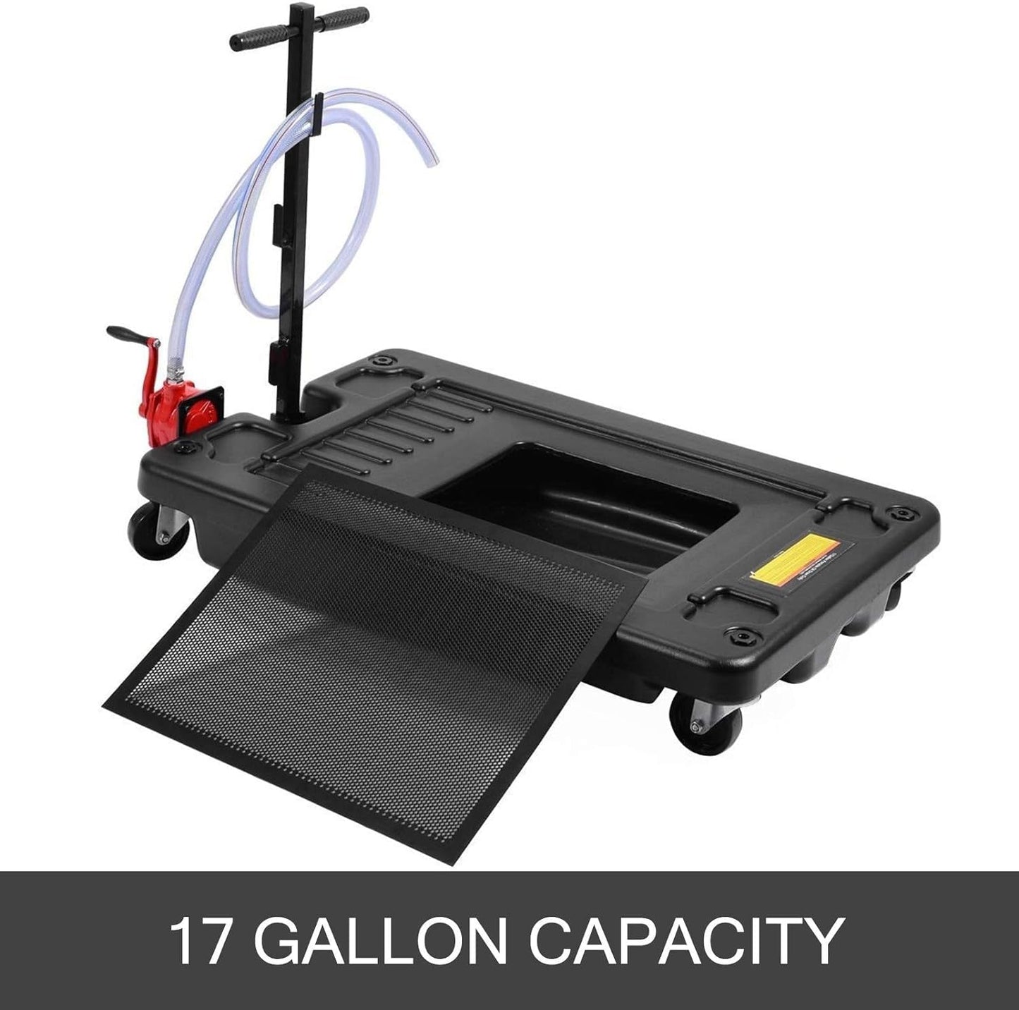 VEVOR Low Profile Oil Drain Pan, 17 Gal Capacity, Rolling Oil Drain Pan with 110V High-Flow Electric Pump, 7.2 ft Hose & T Folding Handle, Leak-proof & Corrosion-resistant, Fit for Trucks, ATVs, Black