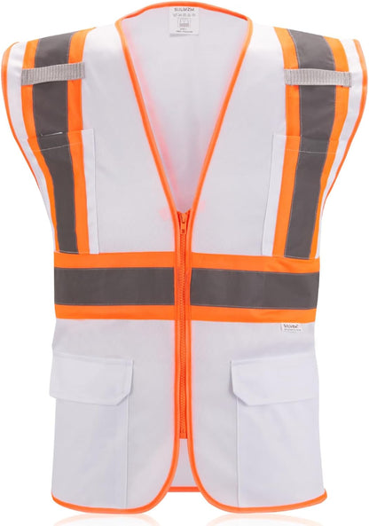High Visibility Reflective Safety Vest with Zipper and Pockets Orange,M