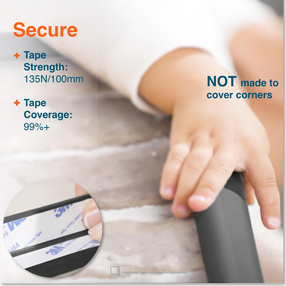 Roving Cove HeftyFit Edge Protector for Baby Proofing (6ft Large Edge Only), Heavy-Duty Soft Rubber Foam Furniture Edge Bumper Guards, Desk Edge Cushion, Wall Corner Covers, 3M Adhesive, Onyx Black