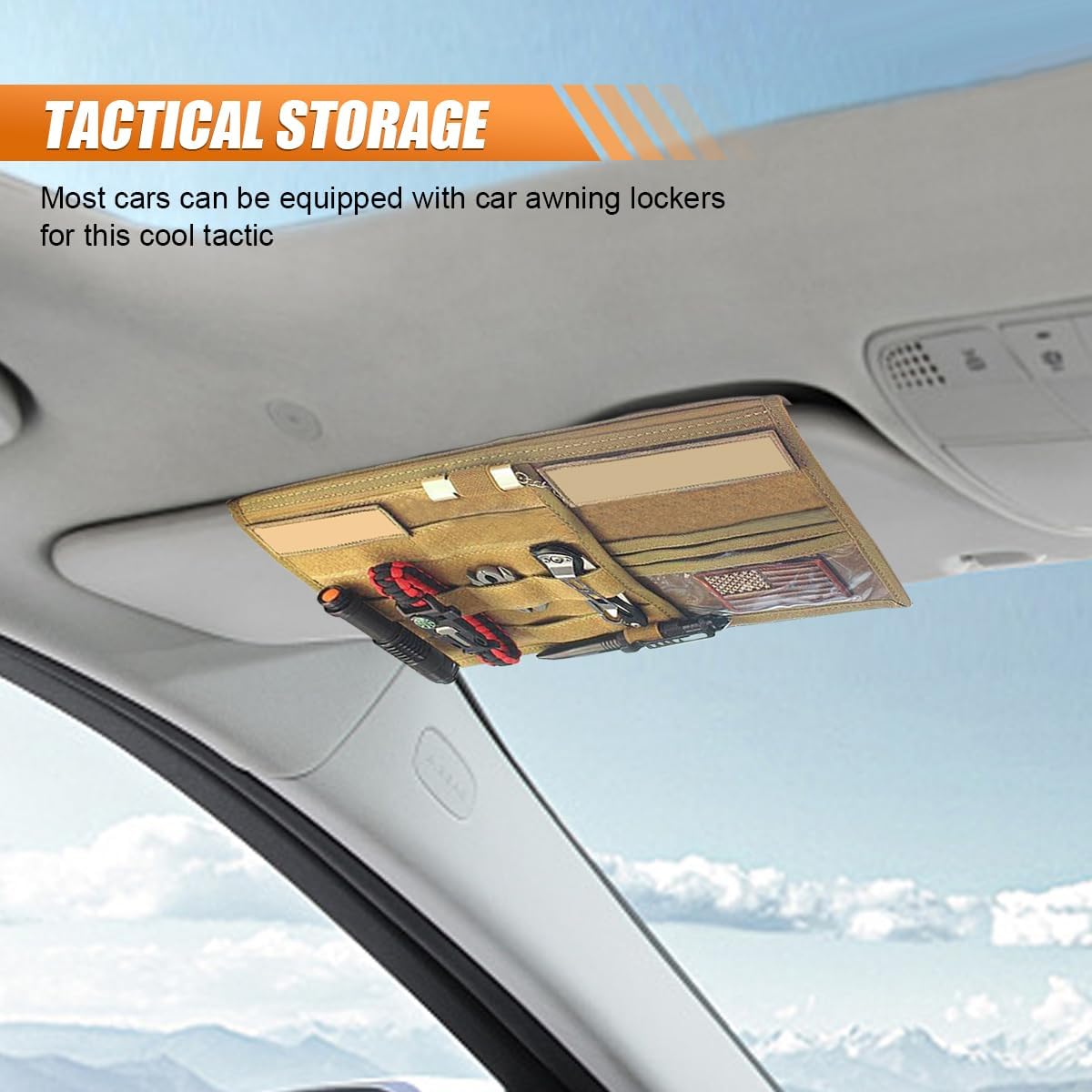 ZIMISI Tactical Molle Car Visor Organizer, 600D Oxford Cloth Truck Visor Molle Panel Sunshade Storage Pouch Holder with Multi-Pocket, Tactical Gear Car Sun Visor Organizer for Most Cars (Black)