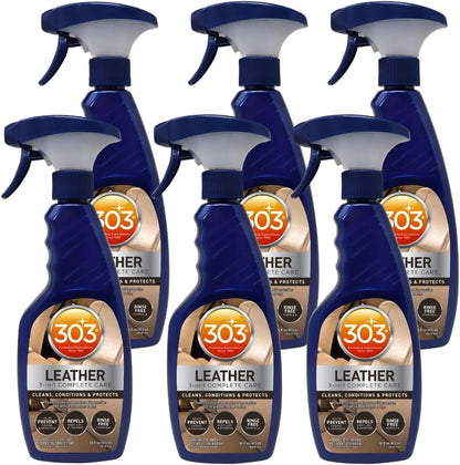 303 Products Leather 3-In-1 Complete Care - Cleans, Conditions, & Protects - Helps Prevent Fading & Cracking - Rinse Free Formula - Repels Dust, Lint, & Staining, 16 fl. oz. (30218CSR) Packaging May Vary