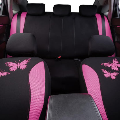 Flying Banner Butterfly car seat Covers ful Set Fashion Universal Lady Woman Female Rear Bench Split Colorized (Pink, 2 Fronts - Lace)