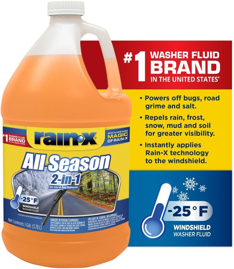 Rain-X All Season -25°F 2-in-1 De-Icer & Bug Remover Windshield Washer Fluid - 1 Gallon (Pack of 6)