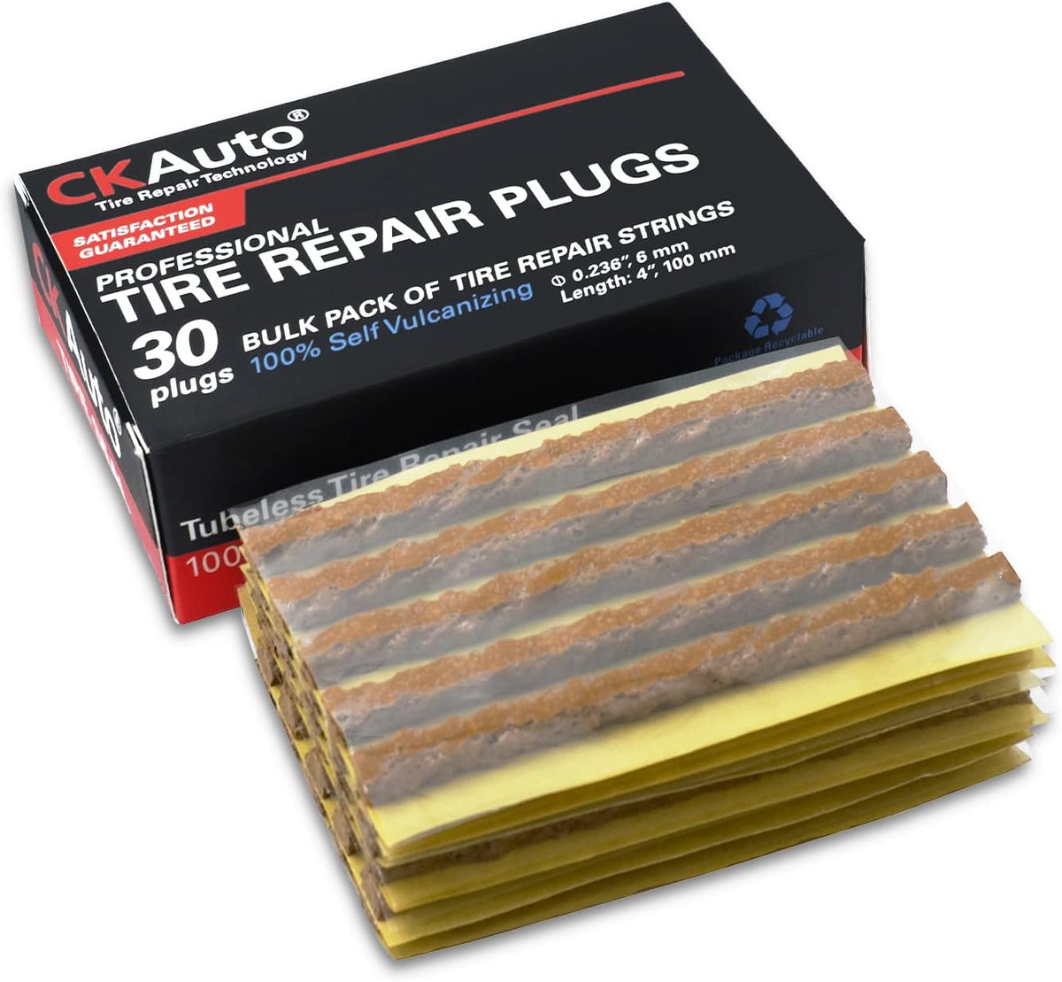 CKAuto 30pcs 4" Black Tire Repair Strings, Automotive Tool Tire Repair Plugs for Tubeless Off-Road Tires Car, Bike, ATV, UTV, Wheelbarrow, Mower