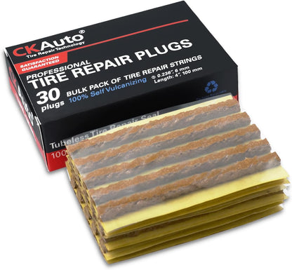CKAuto 30pcs 4" Black Tire Repair Strings, Automotive Tool Tire Repair Plugs for Tubeless Off-Road Tires Car, Bike, ATV, UTV, Wheelbarrow, Mower