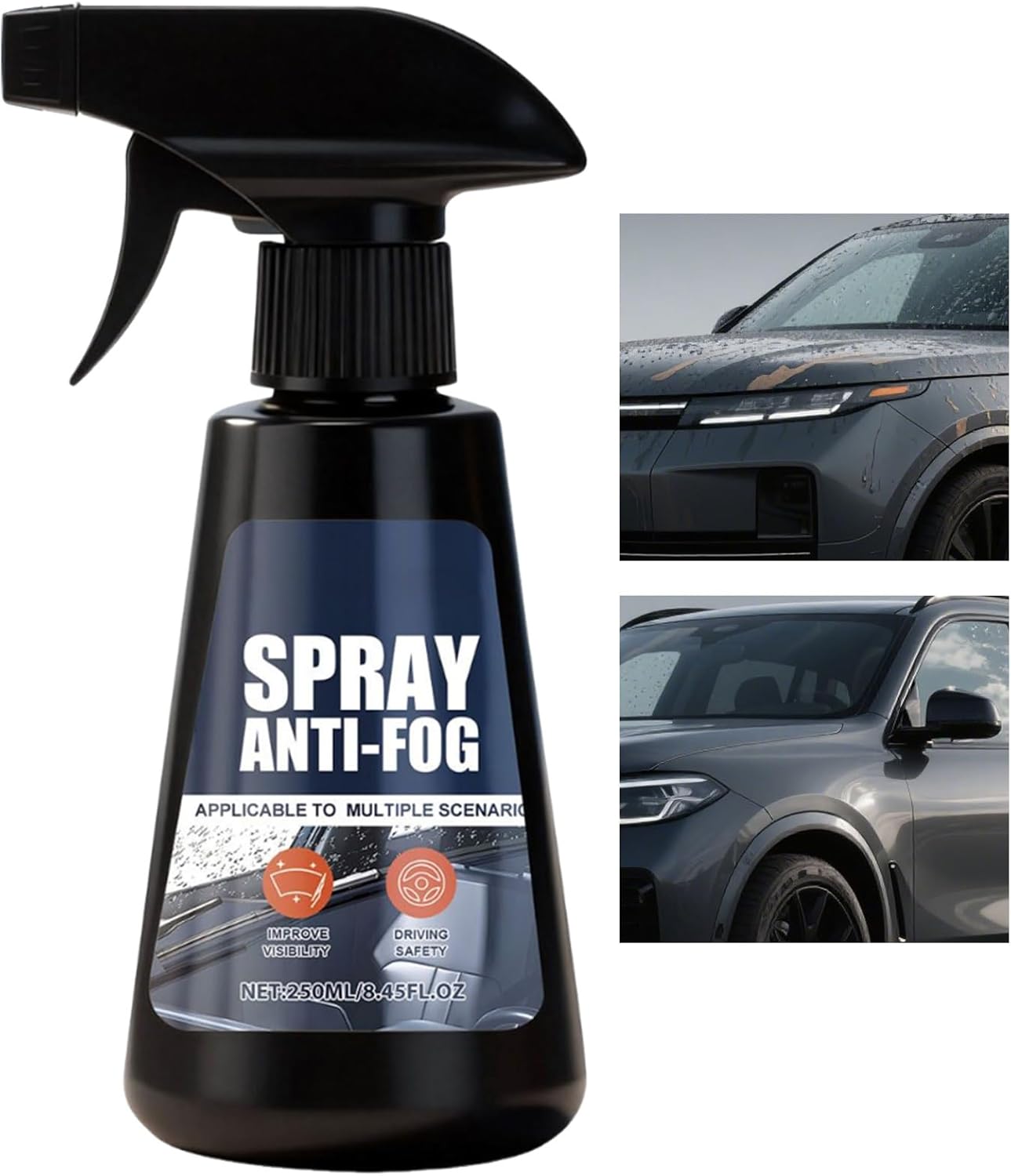 Anti-Fog Windshield Cleaner, 250ml Rainproof Spray and Mirror Defogger for Car, Truck, Daily Commute, Outdoor, Winter, Morning, Highway, Garage