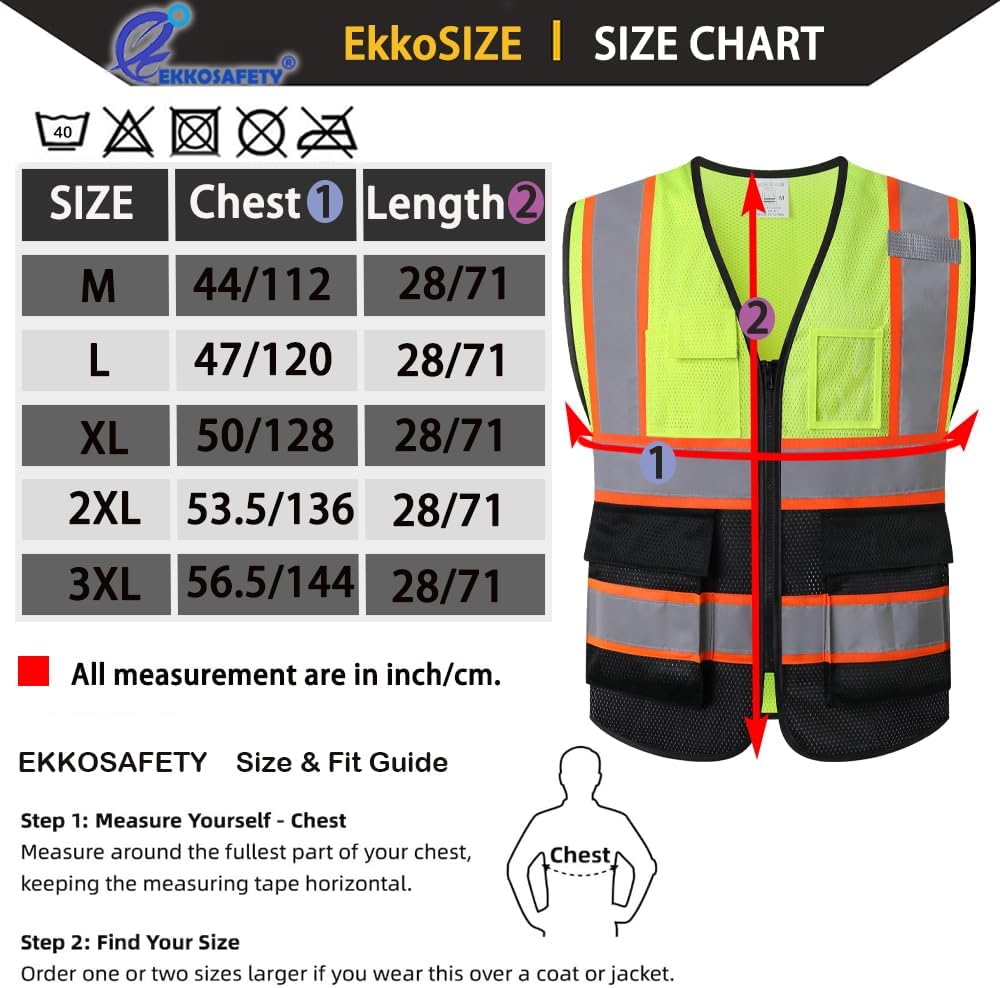 Reflective Mesh Safety Vest for Men Women with 5 Pockets and Zipper Front High Visibility Mesh Vest Hi Vis Construction Work Vest,Meets ANSI/ISEA Standards(EK175-Yellow-L)