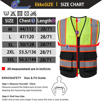 Reflective Mesh Safety Vest for Men Women with 5 Pockets and Zipper Front High Visibility Mesh Vest Hi Vis Construction Work Vest,Meets ANSI/ISEA Standards(EK175-Yellow-L)