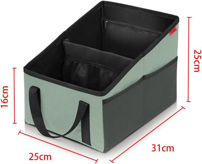 YOOFAN Car Seat Organizer - Passenger Seat Organizer, Collapsible Small Car Seat Storage Organizer for Console Front/Back, Automotive Backseat Organizer with Belt 4 Cup Holders for Kids Accessories