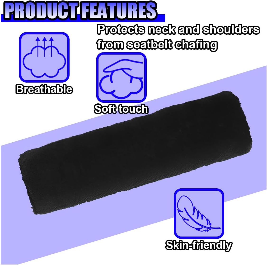 2PCS Car Seat Belt Cover Pads - Soft Faux Sheepskin Seat Belt Shoulder Strap Cover Harness Pad for Comfortable Driving - Universal Fluffy Car Seatbelt Cushion Protect Shoulder&Neck (Black)