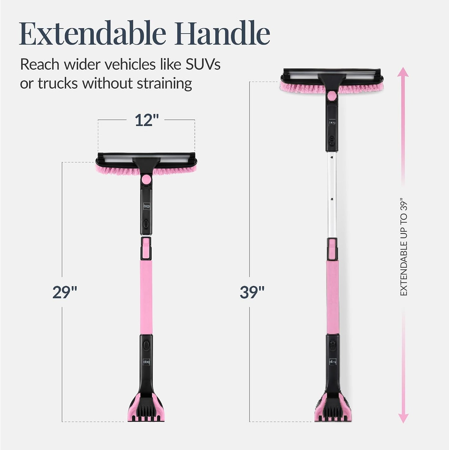 Best Choice Products Snow Brush with Squeegee & Ice Scraper, Up to 39" Extendable Foam Grip, 270° Pivoting Snow Brush for Car Truck SUV, Storage Bag Included - Pink