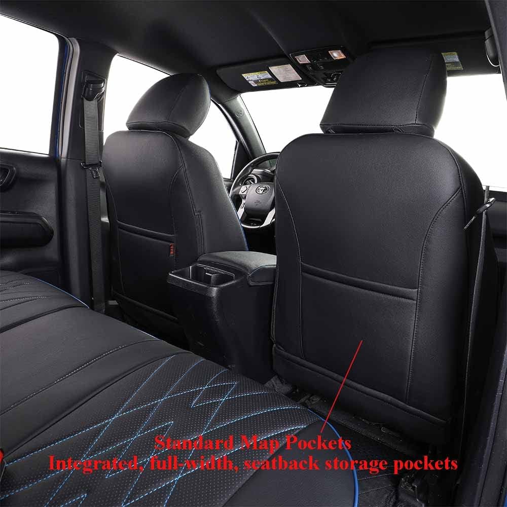EKR Tacoma Car Seat Covers Custom Fit for Toyota Tacoma (Petrol) 2024 2025 2026 DoubleCab/CrewCab SR/SR5/TRD Sport/TRD Off-Road/Limited -Truck Seat Covers Full Set,Faux Leather(Black)