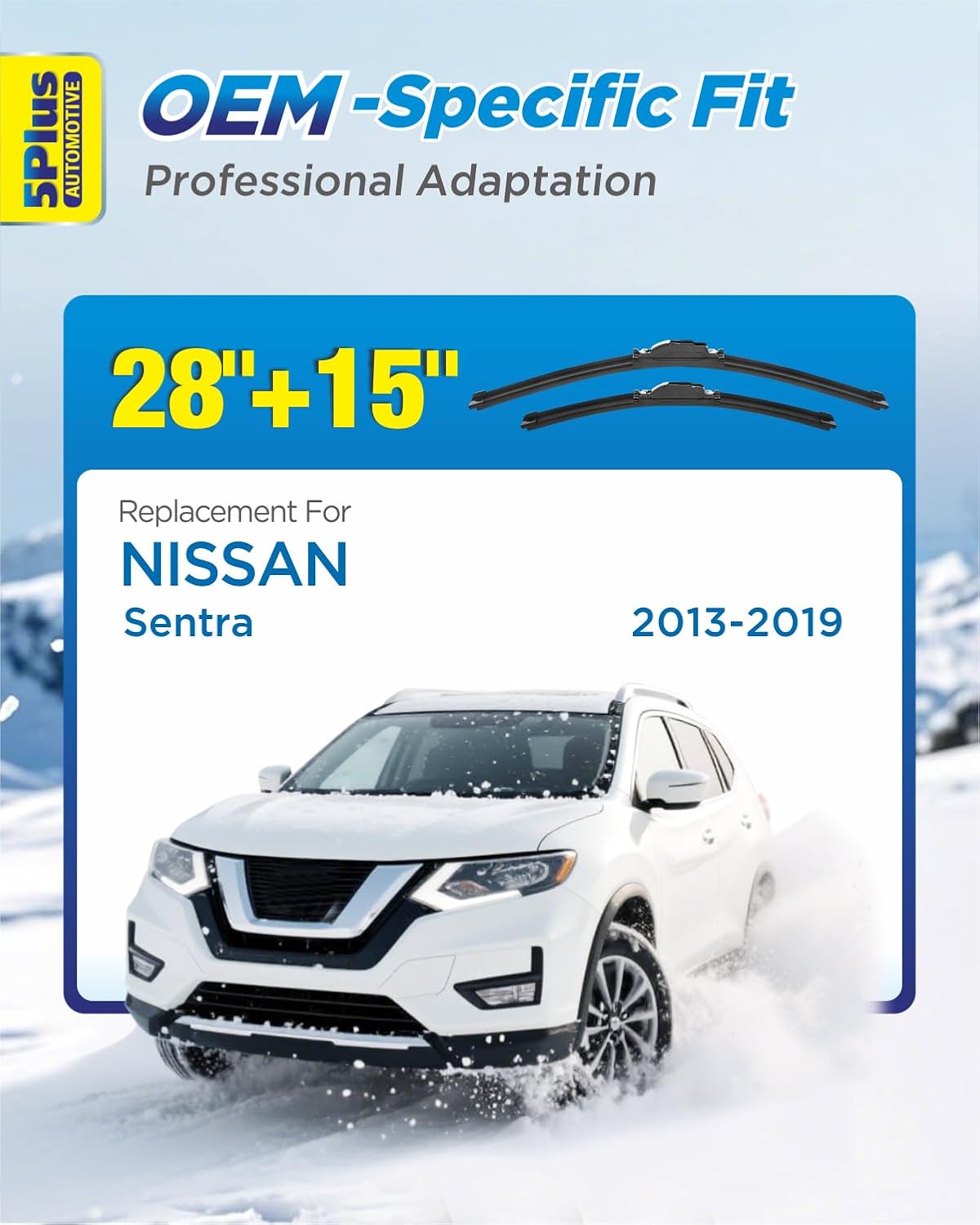 5 PLUS 26"+17" Windshield Wipers Blade Replacement for Nissan 02-06 19-24 Altima/07-12 20-24 Sentra/20-24 Versa Wiper Blades-Front All-Weather Wiper Blades Exact fit J-Hook Type (Pack Of 2)