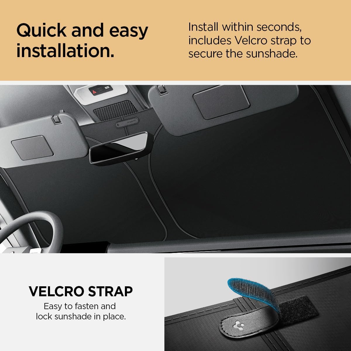 Spigen ZeroGap Windshield Sunshade for Tesla Model Y & 3, Maximum UV & Heat Protection, Dual Layer with Pocket | Car Accessories for Model Y Juniper, Model Y L, Model 3 Highland | Gift for Tesla Owner