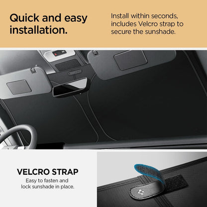 Spigen ZeroGap Windshield Sunshade for Tesla Model Y & 3, Maximum UV & Heat Protection, Dual Layer with Pocket | Car Accessories for Model Y Juniper, Model Y L, Model 3 Highland | Gift for Tesla Owner