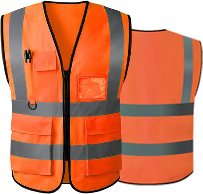 Reflective Safety Vest for Women Men High Visibility Security With Pocket Zipper Front Meet ANSI/ISEA Standard