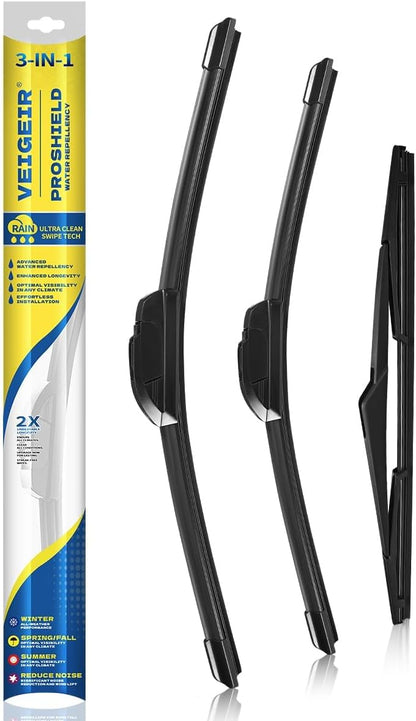 3 Pack Windshield Wiper Blades Compatible with Mazda CX-5 2017-2025 and CX-9 2016-2023, Front and Rear, 24" 18" 14" - Colors A