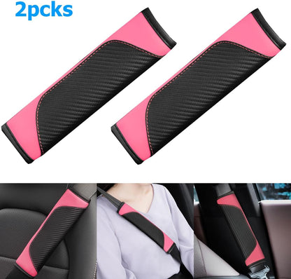AUCELI 2PCS Car Seat Belt Cover, Carbon Fiber Seatbelt Shoulder Strap Covers, Breathable Leather Soft Harness Pad Protect Your Neck and Shoulder Compatible with Cars