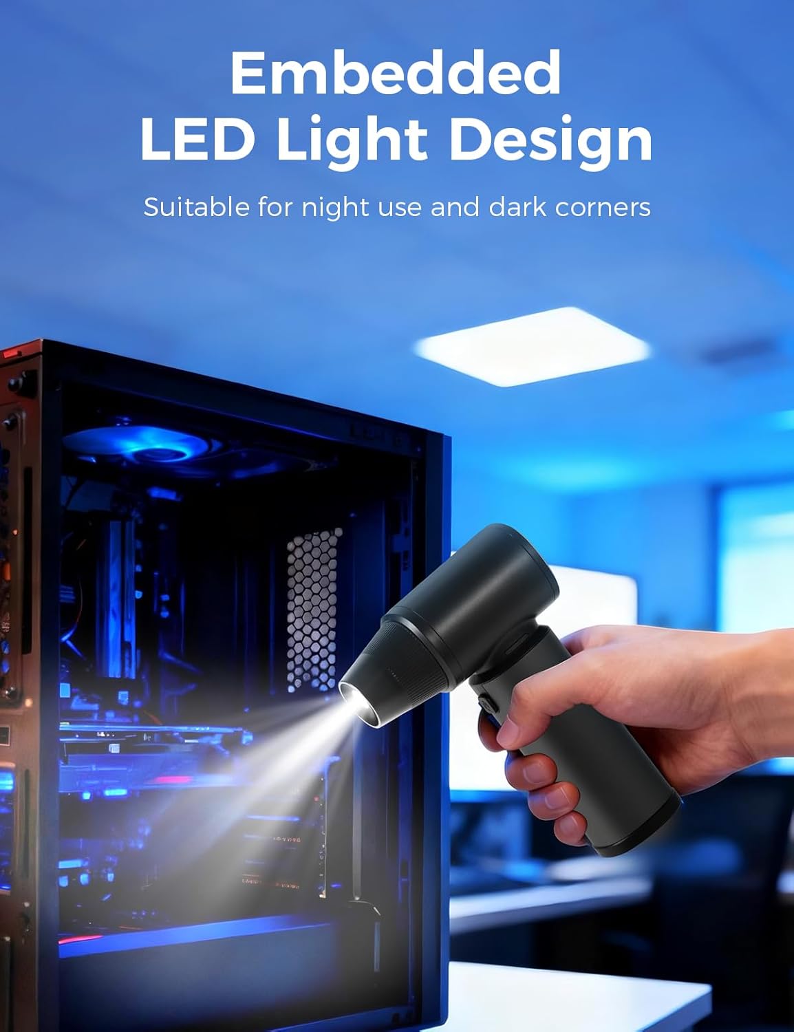 Compressed Air Duster - 180000RPM Super Power Electric Air Duster, 3-Speed Adjustable Rechargeable Cordless Air Blower with LED Light, Dust Blower for Computer, Keyboard, Outdoor, Car and House