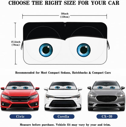 Car Windshield Sun Shade, Funny Cartoon Eyes Sun Visor for Car Windshield Universal Fits Sedan Compact Car Hatchback SUV, UV Heat Protection - 59 x 27.5