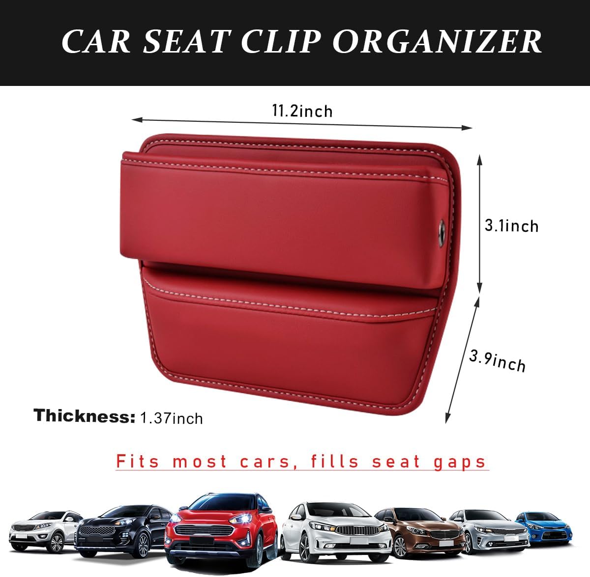 Kewucn Car Seat Gap Organizer, Adjustable Leather Front Seat Gap Filler Storage Box, Multifunctional Auto Console Side Pocket Organizer for Phone Glasses Key Card, Car Accessories (Black)