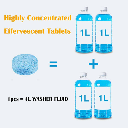100 Pcs Windshield Washer Fluid Tablets – Solid Concentrated Glass Cleaner for Car, Kitchen, Windows – 1 Tablet Makes 1 Gallon – Effervescent Wiper Fluid, No Harsh Chemicals