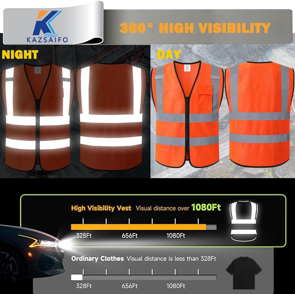 Hi Vis Reflective Safety Vest for Men Women with Chest Pocket Mesh High Visibility Class 2 Construction Vest,Meets ANSI/ISEA Standard(KZ179-Yellow-L)