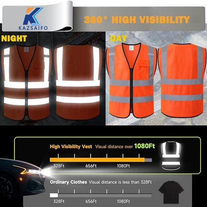 Hi Vis Reflective Safety Vest for Men Women with Chest Pocket Mesh High Visibility Class 2 Construction Vest,Meets ANSI/ISEA Standard(KZ179-Yellow-L)
