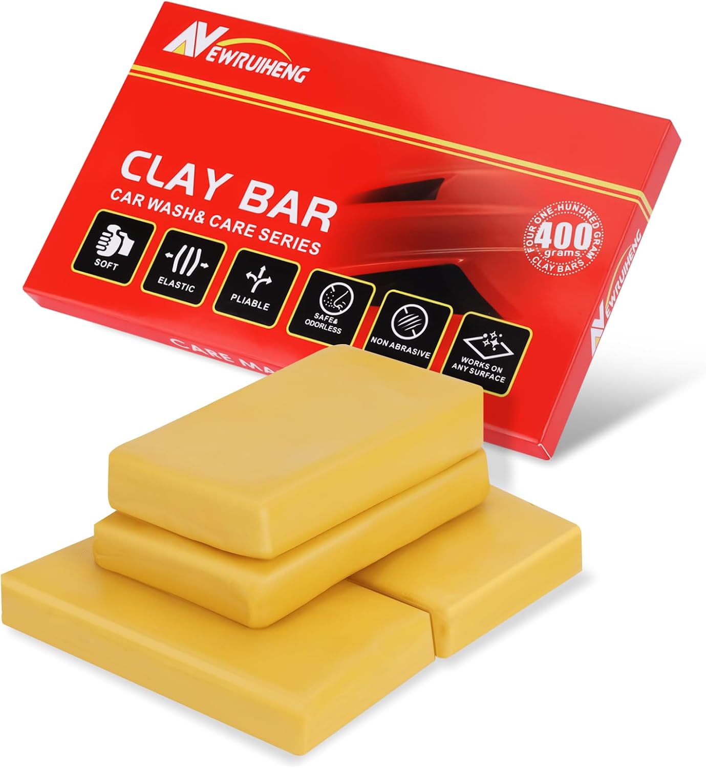 Car Clay Bar 4 Pack 400g, Premium Grade Clay Bars Detailing Magic Clay Bar Cleaner Auto Wash Bars with Washing and Adsorption Capacity for Car Wash Car Detailing Clean,RV, Bus,Glass Cleaning