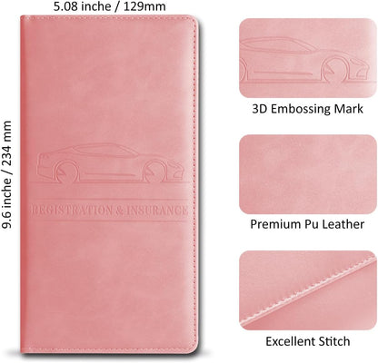 Car Accessories Registration and Insurance Holder,Leather Essential Card Magnetic Shut Vehicle Glove Box Organizer Case for Auto Driver License Document Truck Motorcycle Boat Men Women,Black