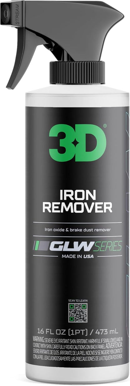 3D GLW Series Iron Remover – Fast Acting Fallout & Brake Dust Cleaner | pH Balanced Wheel & Paint Decontamination | DIY Detailing Spray | Made in USA |16 oz