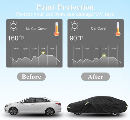 Car Cover Waterproof All Weather for Automobiles, Outdoor Full Exterior Covers for Sedan Black(Suggest Car Length from 194"-208")