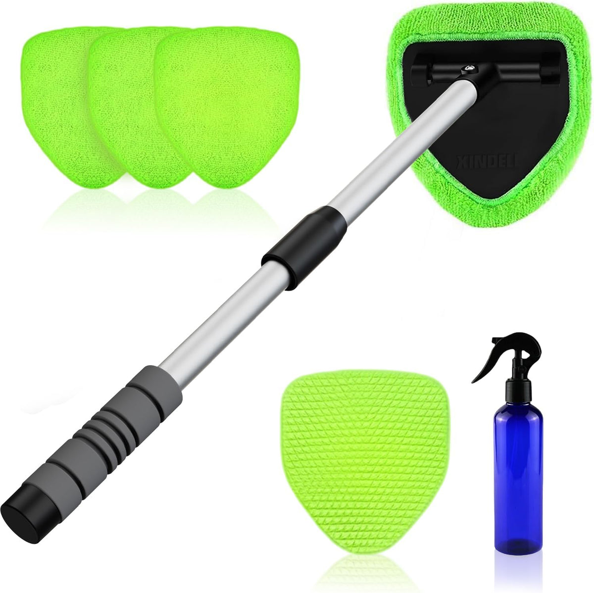 XINDELL 24-inch Windshield Cleaner Tool – Upgrade Large Head Car Interior&Exterior Window Cleaning Kit with Extendable Handle & 4 Microfiber Pads, Auto Wiper Brush for Car, Trucks, SUVs, RVs & Home