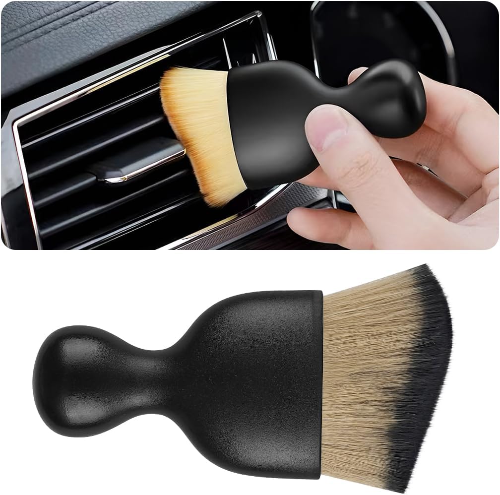 Blilo Car Interior Detailing Brush, Auto Soft Hair Cleaning Brushes, Curved Dirt Dust Collectors, Removal Tool for Dashboard Air Conditioner Vents Leather, Scratch Free (Black/1PCS)