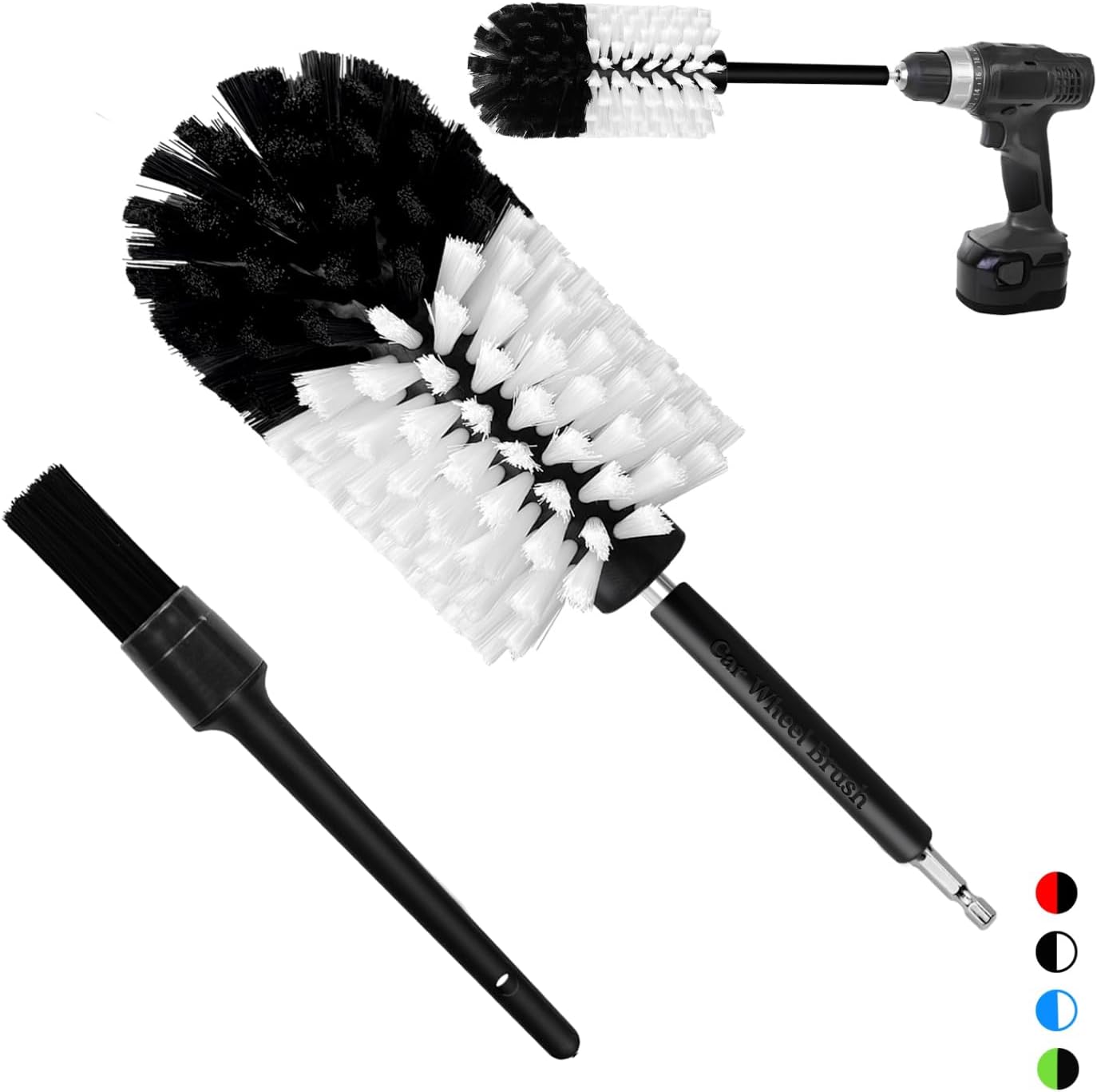Wheel Brush Kit, Soft Drill Wheel Cleaner Brush, No Scratches Highly Dense Car Cleaning Brush Set for Wheels, Rims, Engines, Exhaust(Red/Black,2Pcs)
