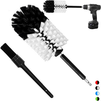 Wheel Brush Kit, Soft Drill Wheel Cleaner Brush, No Scratches Highly Dense Car Cleaning Brush Set for Wheels, Rims, Engines, Exhaust(Red/Black,2Pcs)