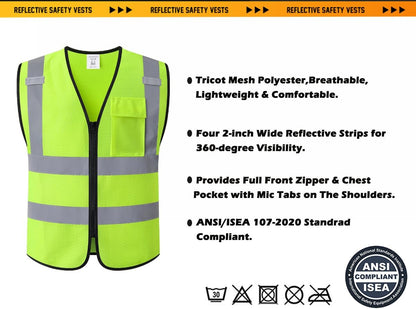 Hi Vis Reflective Safety Vest for Men Women with Chest Pocket Mesh High Visibility Class 2 Construction Vest,Meets ANSI/ISEA Standard(KZ179-Yellow-L)