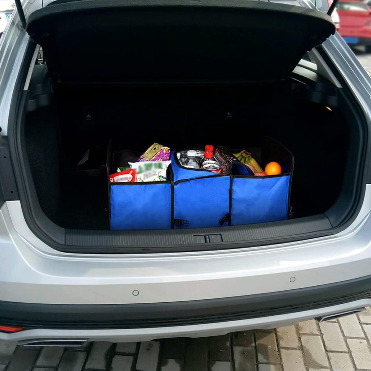 Car Trunk Organizer, Portable Foldable Waterproof Auto Storage Bag with 3 Compartments, Collapsible Cargo Trunk Groceries Organizer, Car Accessories Universal for SUV, Truck, Van, Sedan (Black2)