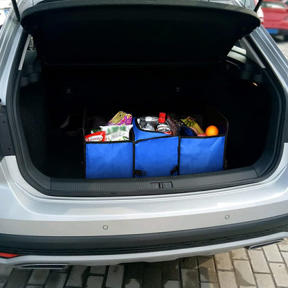 Car Trunk Organizer, Portable Foldable Waterproof Auto Storage Bag with 3 Compartments, Collapsible Cargo Trunk Groceries Organizer, Car Accessories Universal for SUV, Truck, Van, Sedan (Black2)