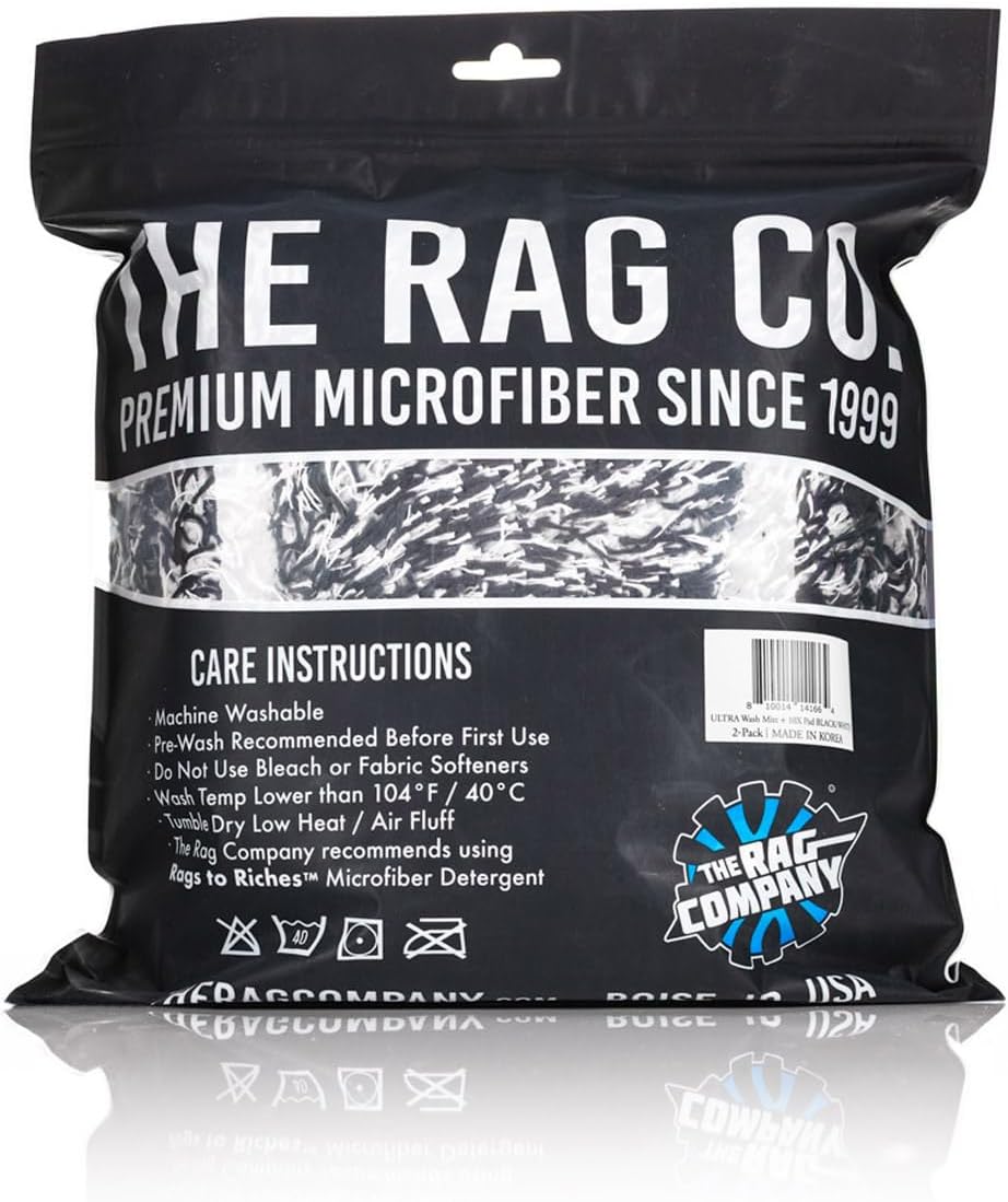 The Rag Company - The Cyclone Ultra Wash Mitt 8in x 9in and Cyclone Ultra Wash Pad 10in x 10in - 70/30 Blend Korean Microfiber, Foam Padding, Scratch-Free, Lint-Free, Black (2-Pack)