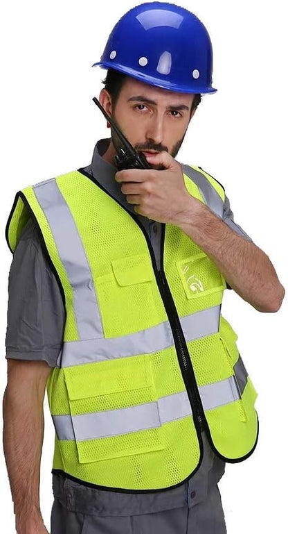 HYCOPROT High Visibility Mesh Safety Reflective Vest with Pockets and Zipper, Meets ANSI/ISEA Standards