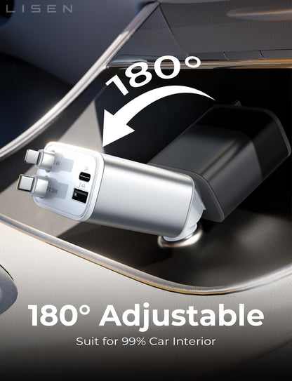 LISEN Retractable Car Charger, 84W Car Charger USB C Fast Charger, Cigarette Lighter USB Charger Adapter, Car Accessories Birthday Gifts for Men Women Dad Mom Husband, for iPhone 17 16 15 14 13 12 11