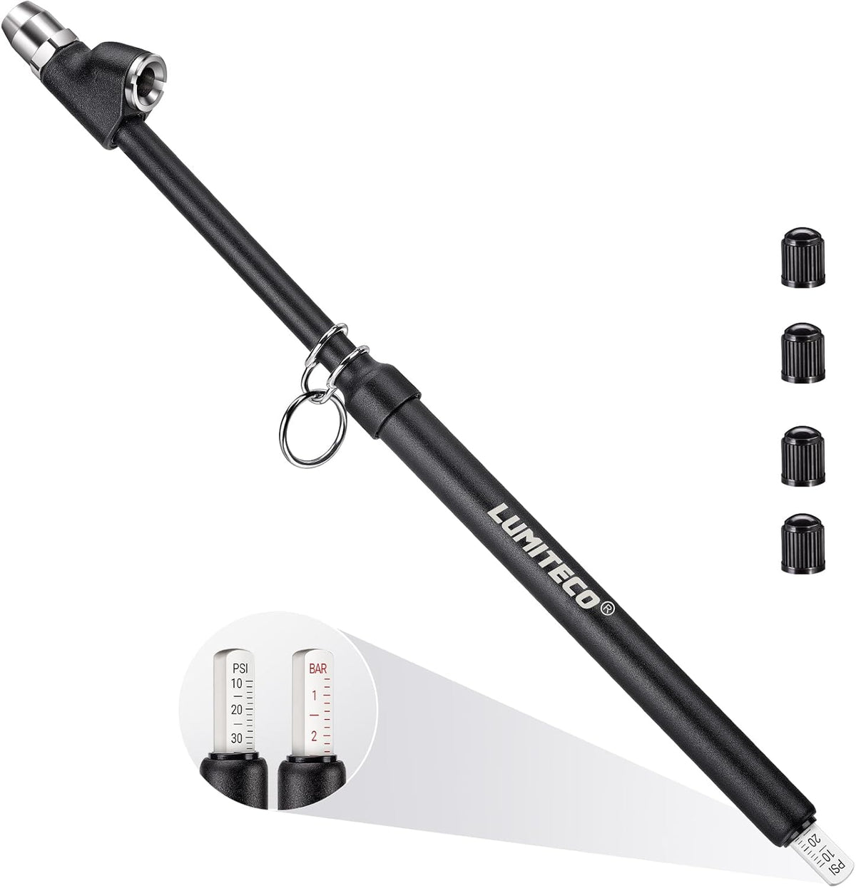 LUMITECO 12'' Dual Head Tire Pressure Gauge, Heavy Duty Truck Tire Gauge Range 10-150PSI 1-10Bar for Tire Pressure Checker, Straight-On Tire Air Gauge Extended Tube for Semi Truck, RV, Car, Motorcycle
