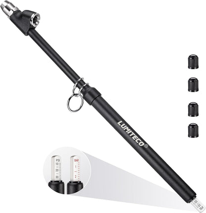 LUMITECO 12'' Dual Head Tire Pressure Gauge, Heavy Duty Truck Tire Gauge Range 10-150PSI 1-10Bar for Tire Pressure Checker, Straight-On Tire Air Gauge Extended Tube for Semi Truck, RV, Car, Motorcycle