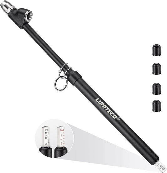 LUMITECO 12'' Dual Head Tire Pressure Gauge, Heavy Duty Truck Tire Gauge Range 10-150PSI 1-10Bar for Tire Pressure Checker, Straight-On Tire Air Gauge Extended Tube for Semi Truck, RV, Car, Motorcycle