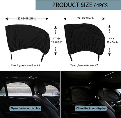 4PCS Car Window Shades with Zipper,Breathable Car Window Cover Baby Window Shades for Car,Camping Essentials Side Window Sun Shade for Privacy Protection Fits Most Cars