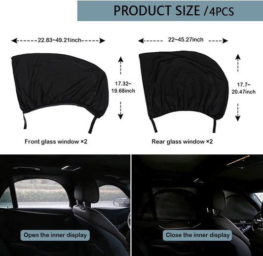 4PCS Car Window Shades with Zipper,Breathable Car Window Cover Baby Window Shades for Car,Camping Essentials Side Window Sun Shade for Privacy Protection Fits Most Cars