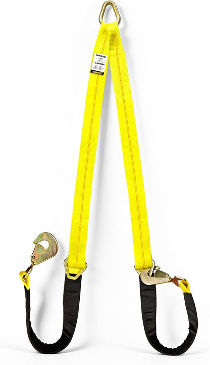 2" x 4' Axle Tie Down V-Bridle Recovery Tow Traile Strap 4700LBS | Polyester Webbing w/Cordura Sleeves and Axle Straps, Snap Hooks Design, Middle D-rings Design, Ideal for All Vehicle Models