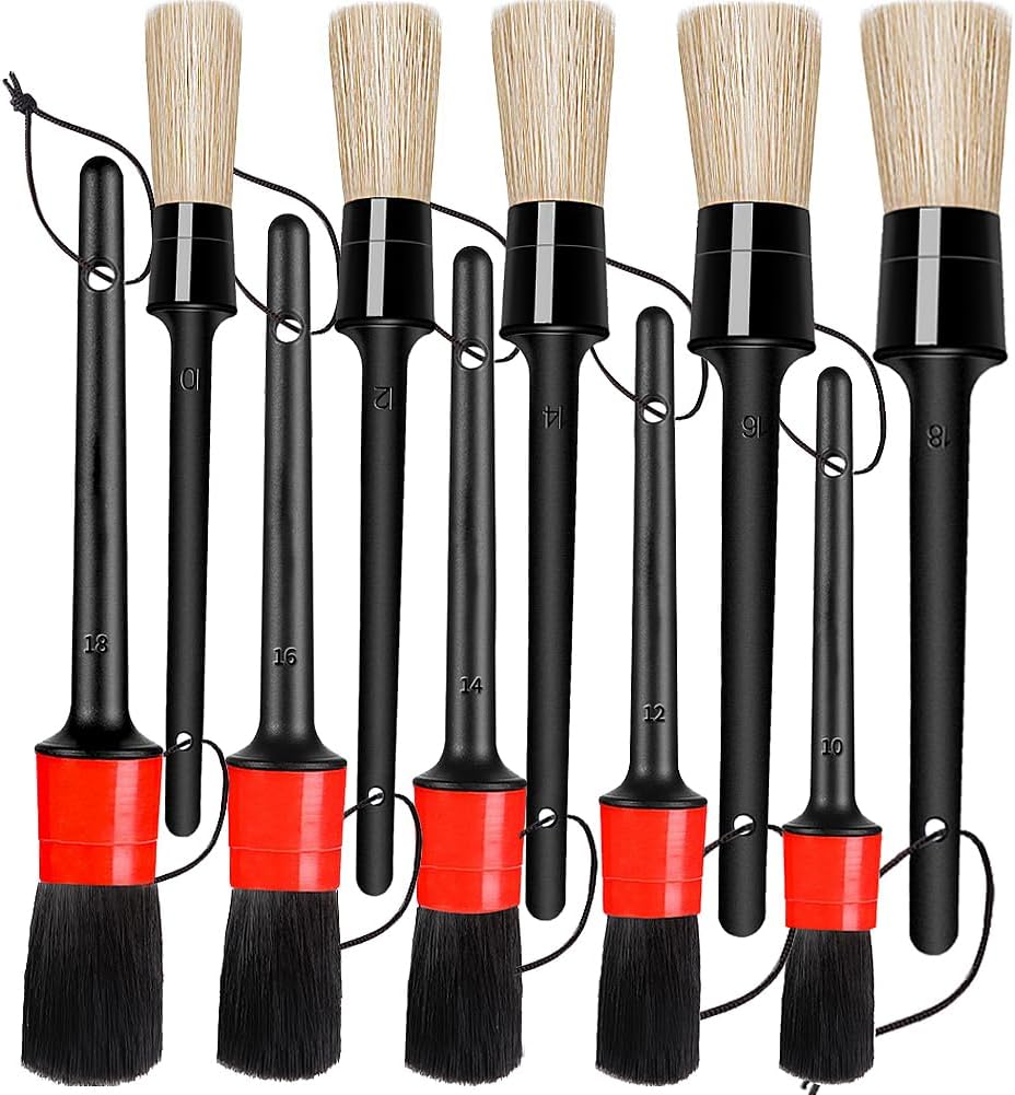 Detailing Brush Set - 10 Pcs Detail Brushes Car Detailing, Auto Boar Hair Car Detailing Kit for Cleaning Interior Exterior - Vehicles Wheels Leather Engine Dashboard