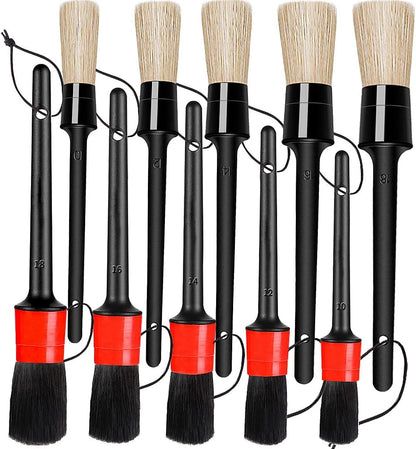 Detailing Brush Set - 10 Pcs Detail Brushes Car Detailing, Auto Boar Hair Car Detailing Kit for Cleaning Interior Exterior - Vehicles Wheels Leather Engine Dashboard